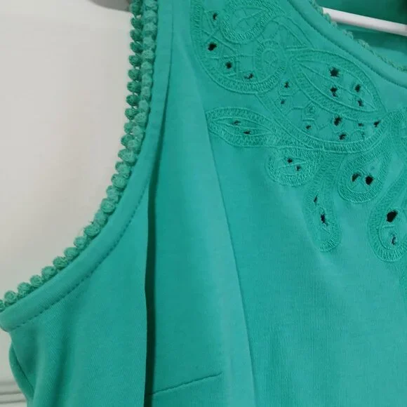 NWT Talbots Women Petites Teal Green 100% Cotton Sun Dress Plus Size 1X - Picture 3 of 7